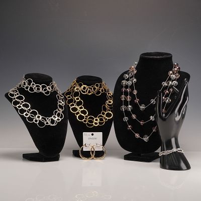 5pc Necklaces/Belts, Chicos Star Bracelet & Gold Toned Hoop Earrings. A collection of five 
