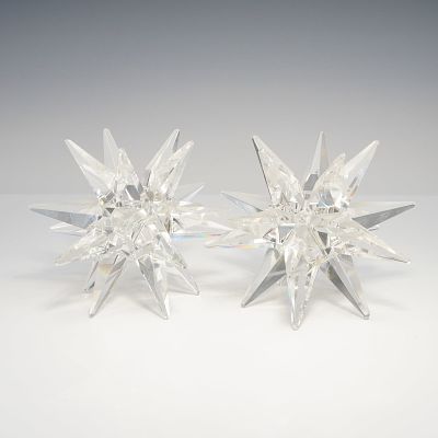 A Pair of Cut Crystal Moravian Star Candle Holders. A pair of precision-cut crystal candle 