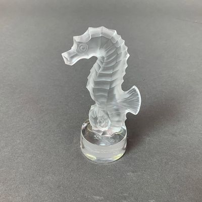 Lalique Frosted and Clear Crystal Seahorse Figurine. A Lalique crystal figurine depicting a 