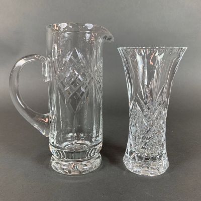 Two American Brilliant Period Style Cut Lead Crystal Pitcher and Vase. This lot features two 