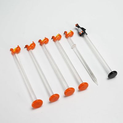 6pc Blown Glass Duck and Penguin Cocktail Sticks. Charming set of six vintage blown glass 