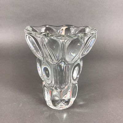 French Art Glass Crystal Bubble Vase. A mid-century modern lead crystal vase featuring a bold 