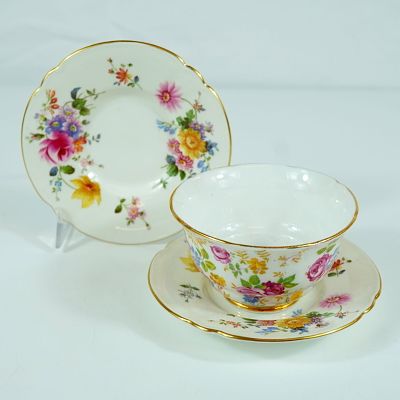 3pc Royal Stafford June Roses Bowl and Royal Crown Derby Derby Posies Saucers. Royal Stafford 