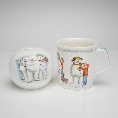 2pc Royal Doulton Bone China The Snowman Gift Collection Mug & Money Bank. A lot of two ceramic 