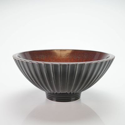Wedgwood Fluted Ceramic Bowl in Black and Aventurine Glaze. This fluted ceramic bowl is 