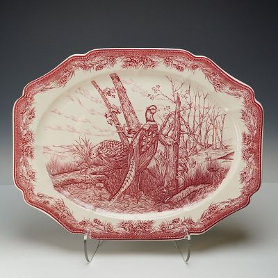 Wedgwood Royal Game Red Transferware Oval Platter. This earthenware platter was manufactured by 