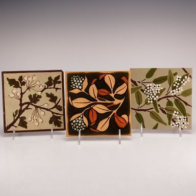 3pc Josiah Wedgwood and Sons Earthenware Tiles. A trio of glazed earthenware tiles manufactured 
