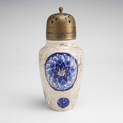 J. K. L. Fenton England, Osaka Pattern, Sugar Shaker. An antique ceramic sugar shaker produced 