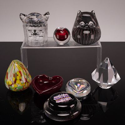 8 Piece Collection of Decorative Desk Items including Kosta Boda Art Glass and Paperweights. This 