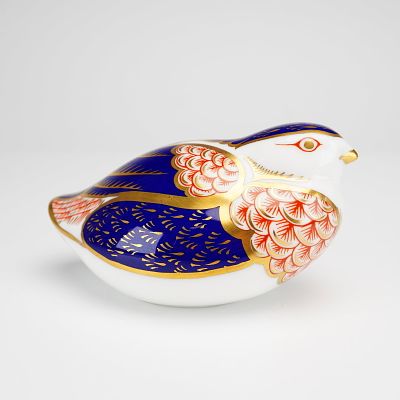 Royal Crown Derby Bone China Paperweight, Partridge. The piece features an Imari-style design 