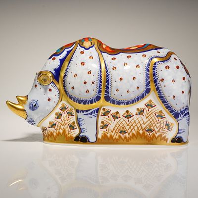 Royal Crown Derby Sinclairs White Rhino Paperweight. A Royal Crown Derby fine bone china 