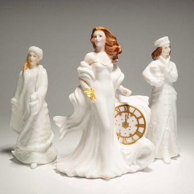 3pc Royal Doulton and Royal Worcester Bone China Figurines. A trio of Royal Doulton and Royal 