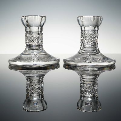 A Pair of Waterford Crystal Single Light Candlesticks. A pair of Waterford crystal single light 