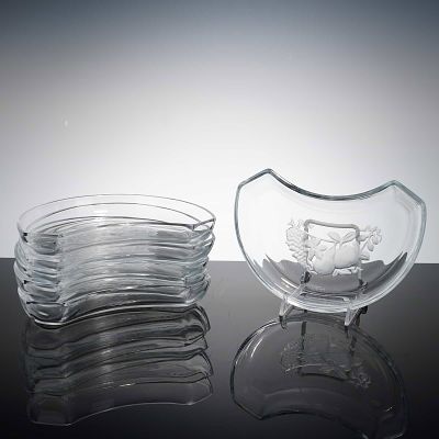6pc Val Saint Lambert Brussels Pattern Crystal Crescent Salad Plates. A set of six Val Saint 