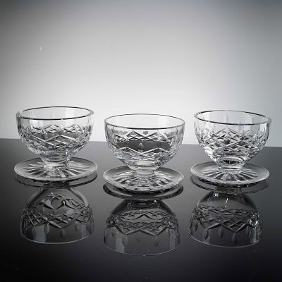 3pc Waterford Crystal Glandore Footed Dessert Bowls. This set of three footed dessert bowls is 