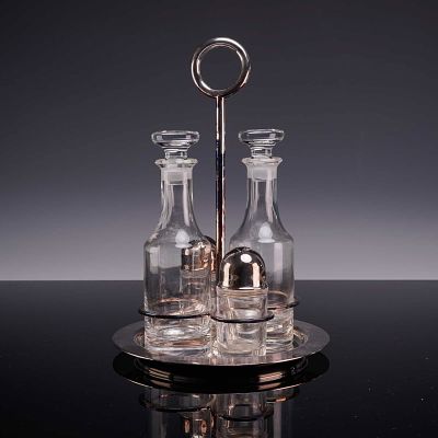 Christofle Vertigo Silver-Plated and Glass Condiment Set. A Christofle silver-plated and glass 