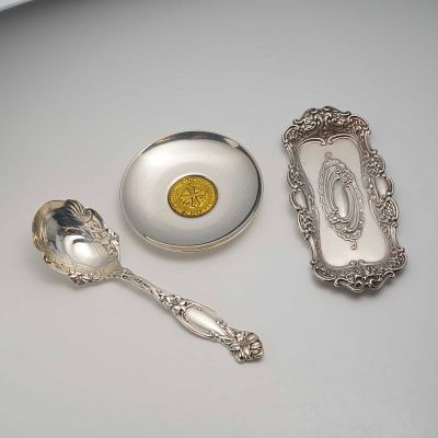 Three Sterling Silver Decorative- Frontenac Spoon and Pin Trays. This collection consists of 