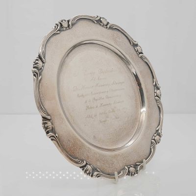 Camusso Attributed Peruvian Sterling Silver Diplomatic Presentation Plate. A Peruvian sterling 