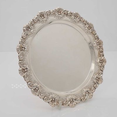Sterling Silver Round Tray in the Grande Baroque Style. A round sterling silver serving tray or 