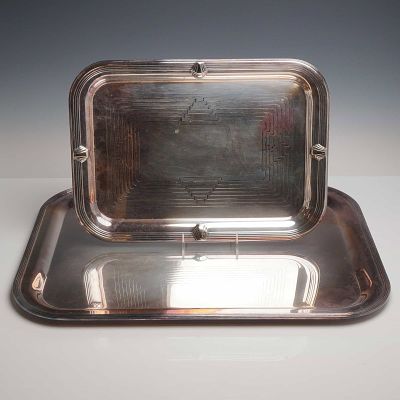 Two Large Silverplated Serving Trays by Towle and Teghini. This lot includes two large 