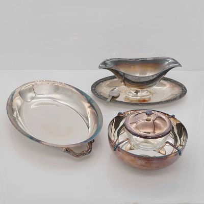 4pc Silver Plate and Stainless Steel Tableware Including Christofle Caviar Server. The group 