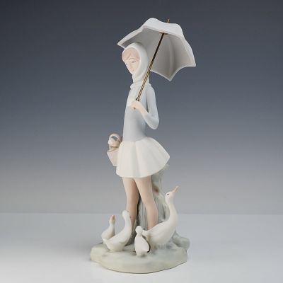 Lladro Girl with Umbrella and Geese Matte Porcelain Figurine 4510. Lladro matte porcelain 