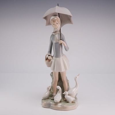 Lladro Porcelain Figurine Girl with Umbrella and Geese 01004510. This Lladro porcelain figurine 