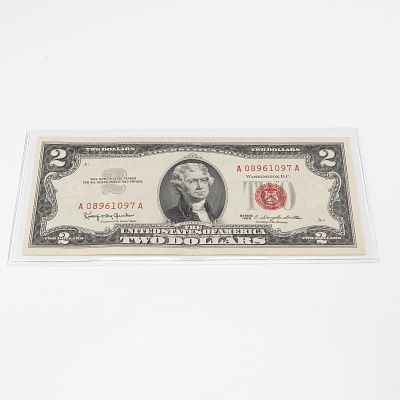 1963 U.S. Two Dollars Red Seal Note. $2 Legal Tender Note featuring the red Treasury seal and 
