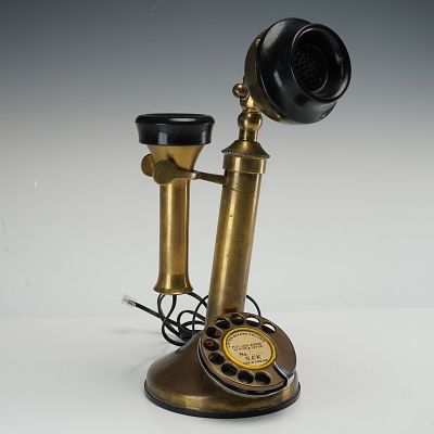 GEC England Vintage Heavy Brass Candlestick Telephone with Modern Wiring. This vintage 