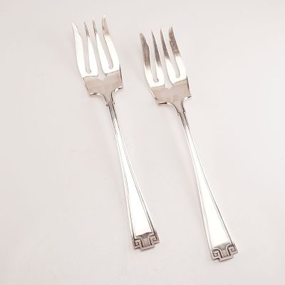 2pc Gorham Sterling Silver Salad Forks, Etruscan. A pair of Gorham sterling silver salad forks 