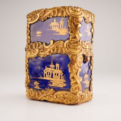 Antique Chinoiserie Enamel Etui Case. An 18th-century style rectangular enamel and gilt-metal 