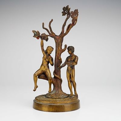 Antique Nam Greb Franz Bergman Bronze Sculpture, Adam and Eve, Signed. This 20th-century Vienna 