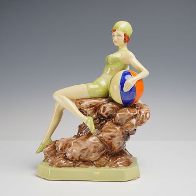 Peggy Davies Ceramics for Kevin Francis Collection Art Deco Beach Belle Figurine. This hand-made 