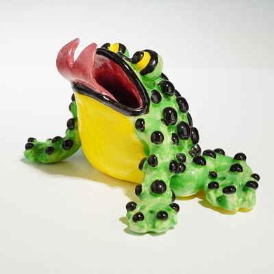 1993 M. Southwell Studio Pottery Frog Figurine. This is an original work of studio pottery 