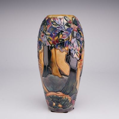 Moorcroft Pottery by Rachel Bishop Ceramic Vase, Knightwood. The tapered ovoid form features a 
