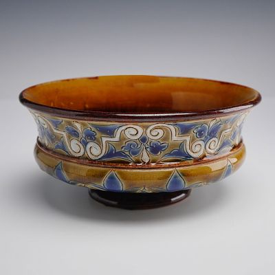 Doulton Lambeth Relief-Molded Stoneware Footed Bowl, 1884. A Victorian Doulton Lambeth art 