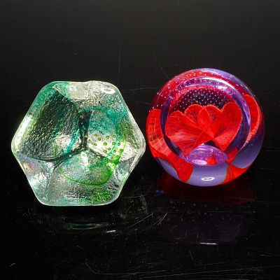 2pc Caithness Art Glass Paperweights, Love Hearts and Rox. Two Caithness art glass paperweights 