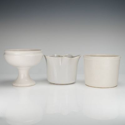 A Trio of McCoy Floraline White Ceramic Planters and Containers. A collection of three (3pc) 
