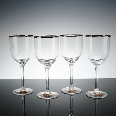 4pc Noritake Platinum Rimmed Crystal Wine Glasses, Paris. Crystal glasses in the Paris pattern 