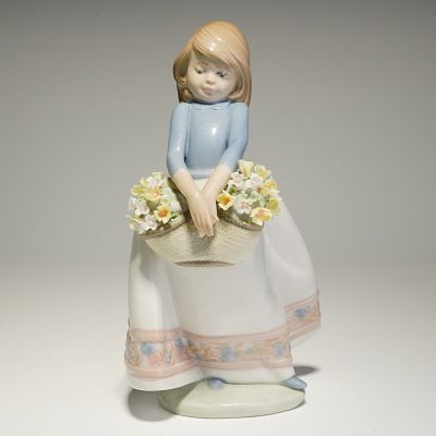 Lladro Porcelain Figurine, May Flowers 01005467. The figure depicts a young girl with blonde 