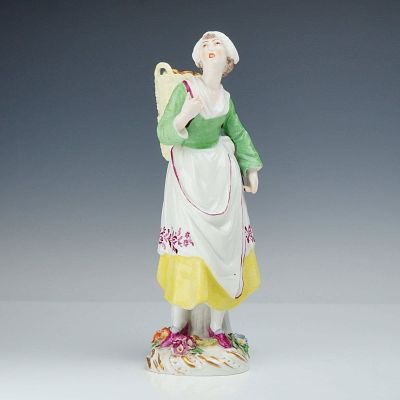 Meissen Oyster Seller Porcelain Figurine, Cries of Paris. A Meissen polychrome glazed and gilded 
