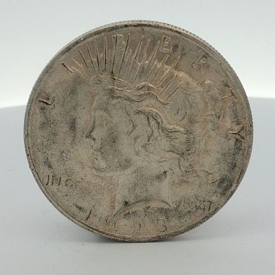 1923 US Peace Silver Dollar. A 1923 US Peace silver dollar, die-struck at the Philadelphia Mint. 