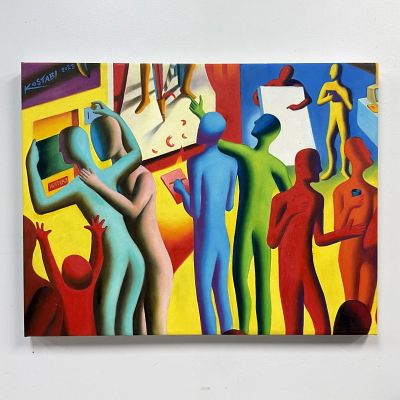 Mark Kostabi (American, b. 1960), Chromatic Reception, Original Oil on Canvas, 2023. This 