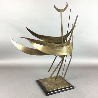 Paul Jeffries Abstract Metal Sailboat Sculpture. This mid-to-late 20th-century abstract metal 