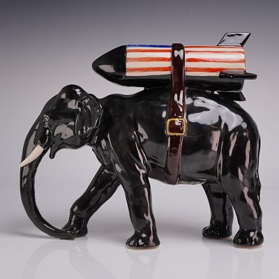 Kevin Francis Street Art Collection U.S.A. Victoria Bourne Elephant with American Flag Missile. A 