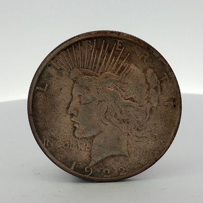 1922-S US Peace Silver Dollar. 1922 US Peace silver dollar struck in .900 fine silver. The 