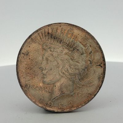 1923 US Silver Peace Dollar. This coin is struck in 90 percent silver (0.900 fineness) and 
