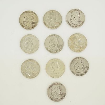 A Group of US Franklin Half Dollars, 90% Silver, $5.00 Face Value. This group of US Franklin 