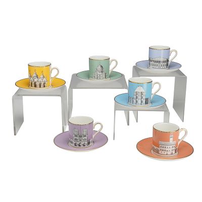 12pc Wedgwood Bone China Grand Tour Collection Cups and Saucers. This set of six bone china 