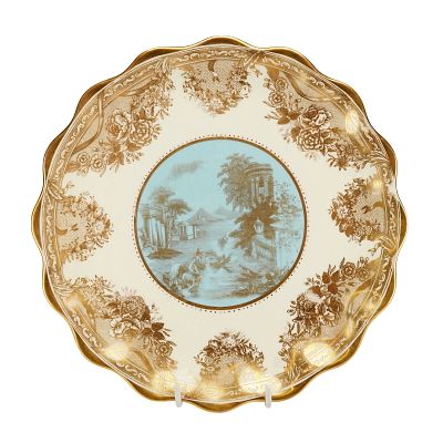 Wedgwood Gilt Porcelain Cabinet Plate, Landscape Medallion. This porcelain cabinet plate by 